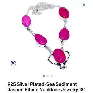 Sea sediment jasper necklace sterling silver plated hot pink imperial SALE